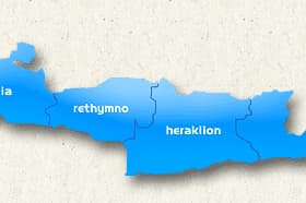 Map of Crete displaying the four main regions: Chania, Rethymno, Heraklion, and Lassithi. - Olive Oil Times