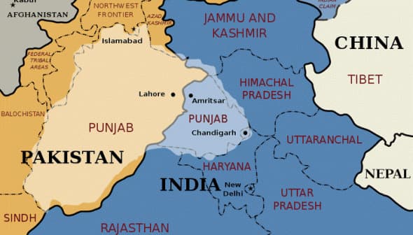 Map showing the Punjab region, highlighting its location in India and Pakistan with neighboring areas. - Olive Oil Times