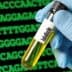 Hand holding a test tube containing yellow liquid with a genetic sequence displayed in the background. - Olive Oil Times