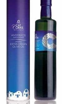 Bottle of Antiparos extra virgin olive oil with a decorative label and packaging. - Olive Oil Times