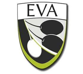 Logo of EVA featuring two olives in black and white with green accents. - Olive Oil Times