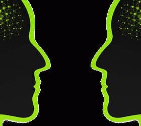 Two silhouetted faces in profile with abstract network patterns in the brain area. - Olive Oil Times