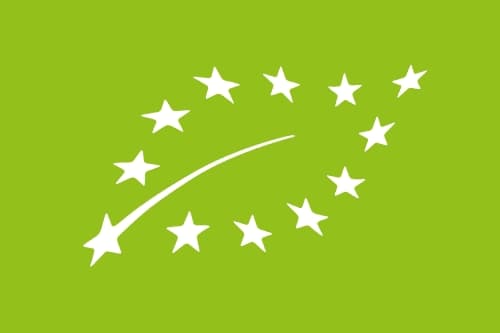 Logo representing the European Union organic certification with stars and a curved line on a green background. - Olive Oil Times