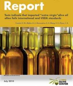 Cover of a report titled 'Report' with images of olive oil bottles and text about quality standards. - Olive Oil Times