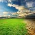 A split image showing vibrant green grass on one side and dry, cracked soil on the other side under a cloudy sky. - Olive Oil Times