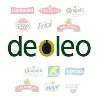 Deoleo logo featuring a green and black design with various brand labels in the background. - Olive Oil Times
