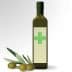 Olive oil bottle with a green cross symbol and olives beside it. - Olive Oil Times
