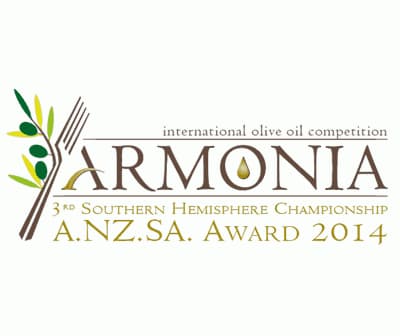 Logo for the Armonia International Olive Oil Competition featuring olive branches and a droplet. - Olive Oil Times