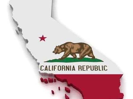 Outline of California state featuring the California Republic flag with a bear and a star. - Olive Oil Times