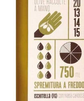 Label of an olive oil bottle featuring hand-harvested olives and production details. - Olive Oil Times