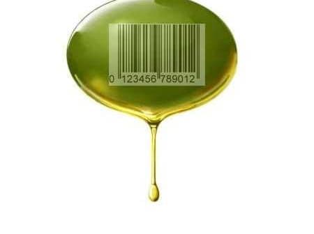 An illustration of a droplet of olive oil featuring a barcode on its surface. - Olive Oil Times