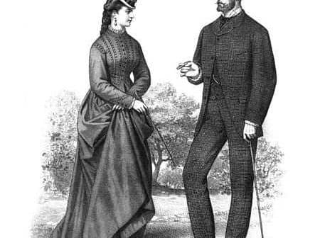 Illustration of a Victorian couple, a woman in a long dress and a man in a suit with a cane. - Olive Oil Times