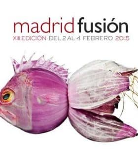 Poster for Madrid Fusion 2015 featuring a fish and onion graphic design. - Olive Oil Times
