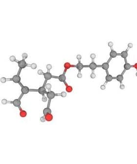 3D molecular structure of oleocanthal with atoms represented in different colors. - Olive Oil Times
