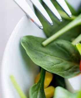 Bowl of fresh salad containing spinach, cherry tomatoes, corn, and feta cheese. - Olive Oil Times