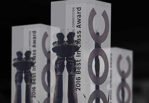 Three trophies for the 2016 Best in Class Award displayed in a row. - Olive Oil Times