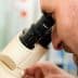 A man closely examining a sample through a microscope in a laboratory setting. - Olive Oil Times