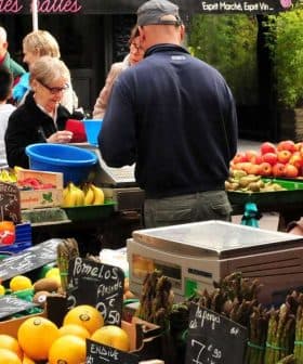 People shopping at an outdoor market with various fruits and vegetables displayed on tables. - Olive Oil Times