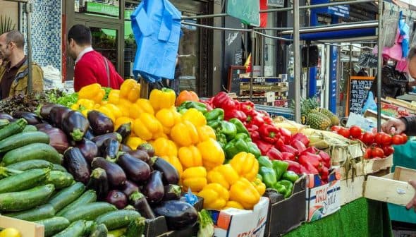 A vibrant display of various vegetables including peppers, zucchini, and tomatoes at a market stall. - Olive Oil Times
