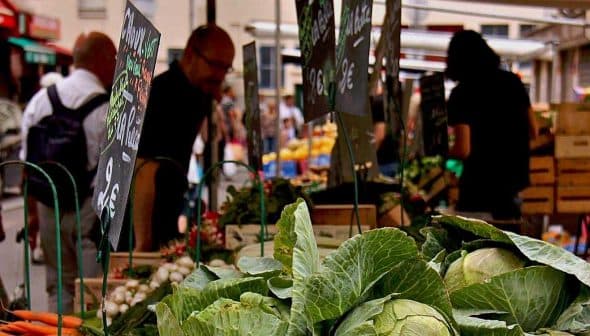 Close-up of fresh green vegetables displayed at a market stall with price tags visible. - Olive Oil Times