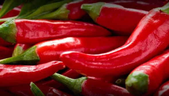 A close-up view of fresh red chili peppers stacked together. - Olive Oil Times