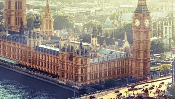 Aerial view of the Houses of Parliament and Big Ben along the River Thames in London. - Olive Oil Times