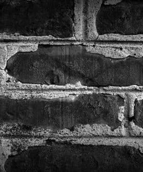 Close-up view of a textured black and white brick wall with visible mortar and wear. - Olive Oil Times