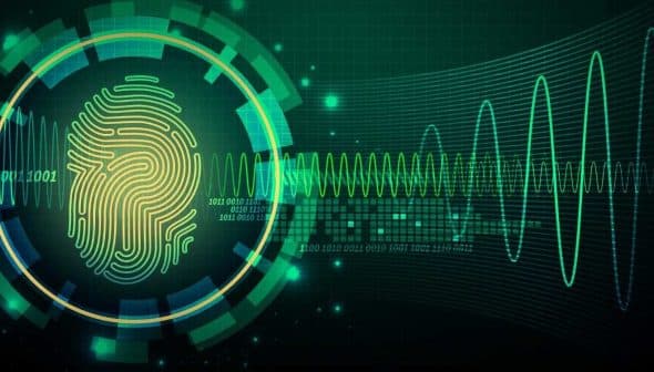 A digital fingerprint graphic surrounded by a circular design and waveform patterns. - Olive Oil Times