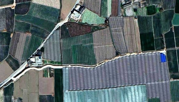 Aerial view showing a patchwork of agricultural fields with various crops and a road. - Olive Oil Times