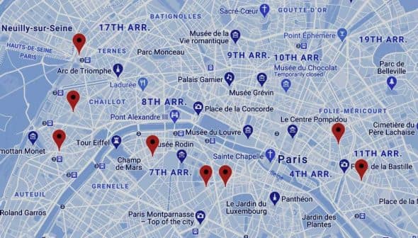 Detailed map of Paris showing various arrondissements and notable landmarks. - Olive Oil Times