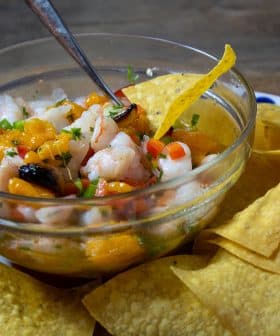 Shrimp Ceviche with Charred Tangerine and Jalapeño