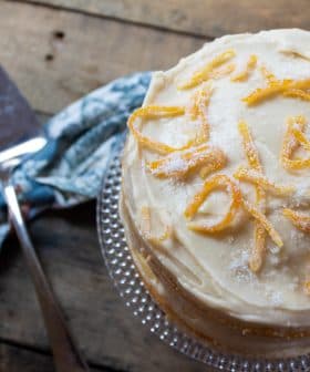Lemon Olive Oil Cake with Mascarpone Buttercream and Candied Orange Zest