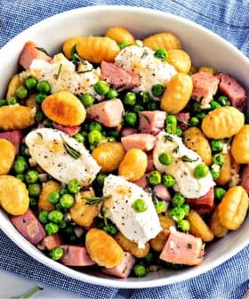 Crispy Gnocchi with Peas, Ham and Ricotta