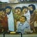 Mural featuring six figures in traditional attire with expressive faces and varied postures. - Olive Oil Times
