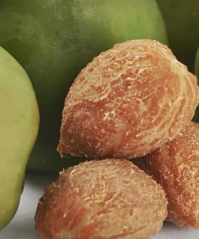 Several green apples with a cluster of olive pits in the foreground. - Olive Oil Times