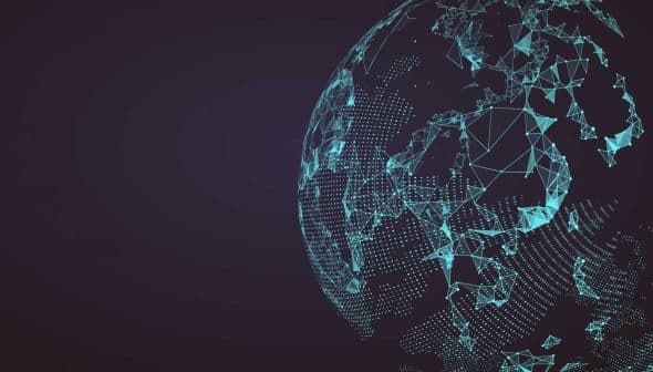 A digital representation of a globe composed of geometric lines and dots in blue against a dark background. - Olive Oil Times