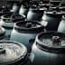 A group of dark storage barrels arranged closely together, showing their tops and lids. - Olive Oil Times
