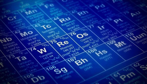Close-up view of a section of the periodic table highlighting the element rhenium and its atomic number. - Olive Oil Times