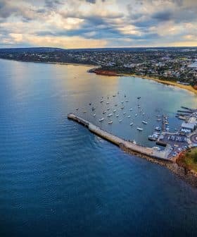 Aerial view of a coastal area featuring a harbor with boats and a shoreline. - Olive Oil Times