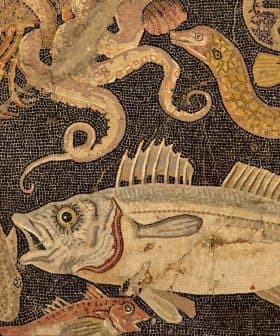 Mosaic artwork depicting various fish and sea creatures in intricate detail. - Olive Oil Times