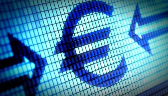 Close-up view of the Euro symbol displayed on a digital screen with a pixelated effect. - Olive Oil Times