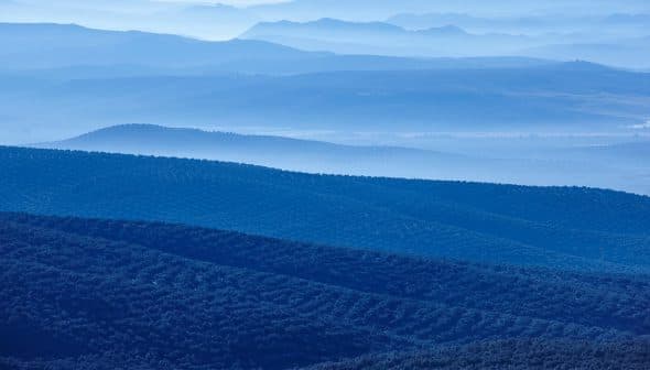 Layered blue mountain landscape featuring rolling hills and valleys in various shades of blue. - Olive Oil Times