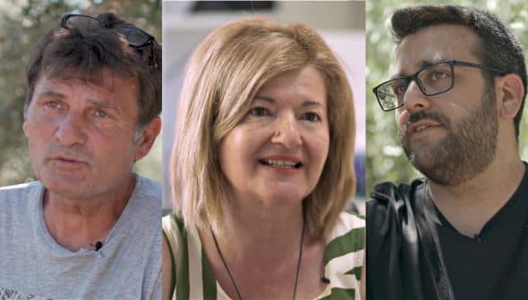 Three individuals engaged in a conversation, featuring two men and one woman, each with distinct expressions. - Olive Oil Times