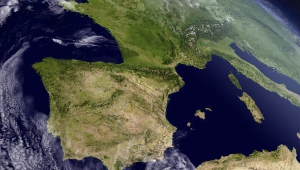 Satellite view of the Iberian Peninsula, including Spain and Portugal, with surrounding Mediterranean Sea. - Olive Oil Times