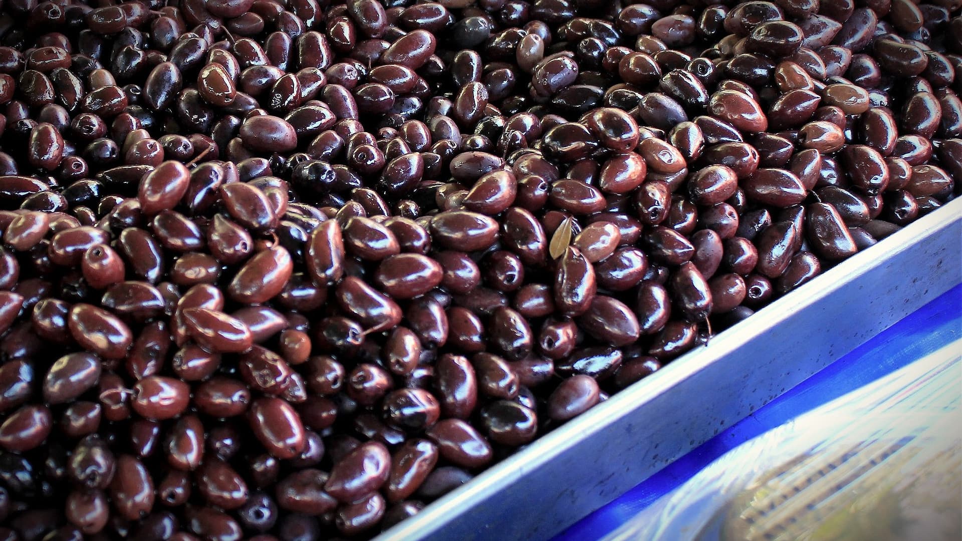 A close-up view of a tray filled with dark black olives arranged in a uniform manner. - Olive Oil Times
