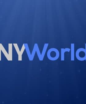 Logo design featuring the text 'NYWorld' in stylized typography against a blue background. - Olive Oil Times