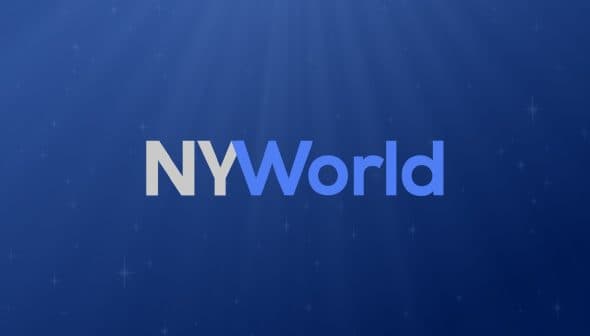 Logo design featuring the text 'NYWorld' in stylized typography against a blue background. - Olive Oil Times