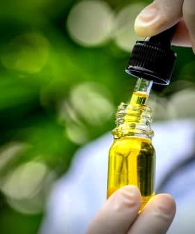 Person holding a dropper above a glass bottle filled with yellow oil. - Olive Oil Times