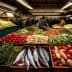 A market scene featuring various fresh vegetables, fruits, and fish arranged in wooden crates. - Olive Oil Times