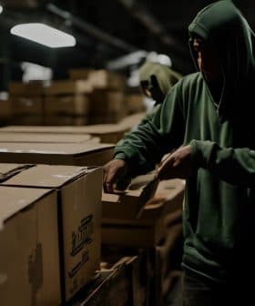 A warehouse worker in a green hoodie sorting through cardboard boxes in a dimly lit environment. - Olive Oil Times